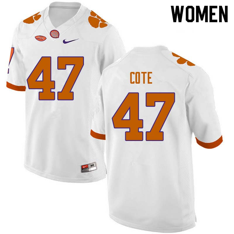 Women #47 Peter Cote Clemson Tigers College Football Jerseys Sale-White - Click Image to Close